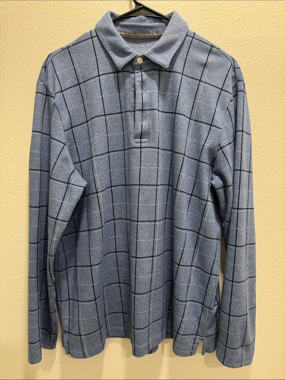 Van Heusen Blue Windowpane Long-Sleeve Polo
